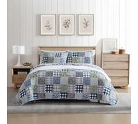 Eddie Bauer - Set copripiumino doppio, biancheria da letto reversibile in cotone con federa abbinata, decorazione per la casa patchwork con retro scozzese (accogliente plaid patchwork blu/verde
