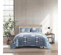 Eddie Bauer - Set copripiumino queen size, biancheria da letto reversibile in cotone con federe abbinate, decorazione per la casa a quadri patchwork (blu biancospino, matrimoniale)