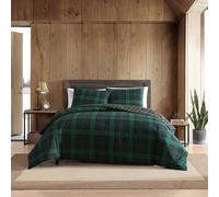 Eddie Bauer - Set copripiumino queen size, biancheria da letto reversibile in cotone con federe abbinate, decorazione per la casa a quadri con chiusura a bottone (verde tartan bosco, Queen)