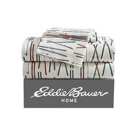 Eddie Bauer - Set di lenzuola per letto matrimoniale, flanella di cotone, spazzolato per una maggiore morbidezza, accogliente decorazione per la casa (linea sci bianco, Queen)