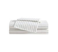 Eddie Bauer Set di lenzuola per letto matrimoniale, in percalle di cotone, super morbido e accogliente, decorazione per la casa, certificato Oeko-Tex (Essenziale, a righe beige, completo)