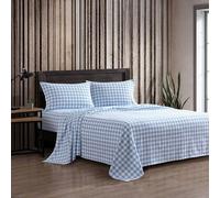Eddie Bauer - Set di lenzuola per letto singolo, in flanella di cotone con federa abbinata, spazzolato per una maggiore morbidezza, tasca profonda, certificato Oeko-Tex (blu tartan con punta di