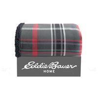 Eddie Bauer Throw Blanket Flanella di Cotone, Biancheria da Letto Reversibile Sherpa per Tutte Le Stagioni, Winslow Carbone/Rosso, Coperta