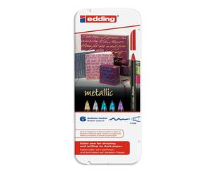 edding 1200 metallic colour pen - multi-coloured - 6 pens - round nib 1-3 mm - g
