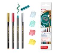edding 1340 brush pen metallizzato - set natalizio - 4pz - punta flessibile 1-6 mm - marcatore metallizzato glitterato per scrivere, disegnare e fare schizzi - elevata opacità anche su carta scura