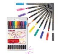 Confezione da 10 pennarelli Edding 1340 Brush - Punta flessibile - Tratto da 1 a 3 mm - Inchiostro a base d'acqua - Colori asso