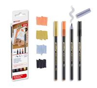 edding 1340 set di brush pen - 4pz - oro metallizzato, nero, grigio, albicocca - punta flessibile da 1 a 6 mm - penne per scrivere e disegnare - alta opacità anche sulla carta più scura