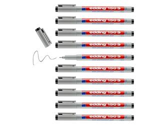 edding 150 S penna non permanente - nero - 10 penne stilografiche rotonde da 0,3 mm -Penna per scrivere su vetro, plastica, fogli e superfici lisce ad asciugatura rapida, può essere corretta con acqua