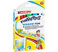 edding 16 Funtastics Window Fun - Pennarelli per vetro - Per bambini da 3 anni in su - Set 5 pezzi 2-6 mm - Colori assortiti