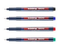 Edding 1800 Disegno Penna Pigmento Liner 0.1mm Nero, Blu, Rosso, Verde Pacco 4