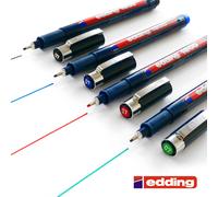 Edding 1800 Profipen Pigmento Disegno Penna Nero, Blu, Rosso, Verde Set Di 4