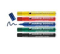 edding 2000 C Marcatore Permanente, Rosso, Blu, Verde, Giallo, Nero, 5 Colori Base, Punta Tonda, Asciugatura Rapida, Impermeabile, per Cartone, Plastica, Legno, Metallo, Vetro