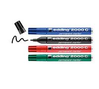 edding 2000 C Pennarello permanente - nero, rosso, blu, verde - 4 penne - punta rotonda 1,5-3 mm - asciuga rapidamente - resistente all'acqua e alla pulizia - per cartone, plastica, legno, metallo -