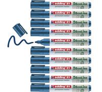 Edding 21 Ecoline Marcatore Permanente, Blu, 10Pz, Punta Tonda 1.5-3 Mm, Impermeabili, per Cartone, Plastica, Vetro, Legno, Metallo e Tessuto, Ricaricabile