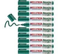 edding 21 Ecoline Marcatore Permanente, Verde, 10Pz, Punta Tonda 1.5-3 Mm, per Cartone, Plastica, Vetro, Legno, Metallo e Tessuto, Ricaricabile