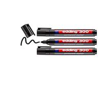 edding 300 Marcatore Permanente, Nero, 3 Penne, Punta Tonda 1.5-3 Mm, Impermeabili, per Cartone, Plastica, Vetro, Legno, Metallo e Tessuto