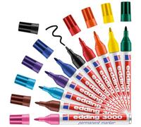edding 3000 Marcatore Permanente, Multicolore, System Box 10Pz, Punta Tonda, Asciugatura Rapida, Impermeabile, per Cartone, Plastica, Legno, Metallo, Vetro