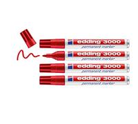 edding 3000 Marcatore Permanente, Rosso, Blister 4Pz, Punta Tonda, Asciugatura Rapida, Impermeabile, per Cartone, Plastica, Legno, Metallo, Vetro