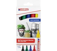 edding 3000 Marcatore Permanente, Rosso, Blu, Verde, Giallo, Nero, 5 Colori Base, Punta Tonda, Asciugatura Rapida, Impermeabile, per Cartone, Plastica, Legno, Metallo, Vetro
