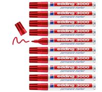 edding 3000 Marcatore Permanente, Rosso, Scatola 10Pz, Punta Tonda, Asciugatura