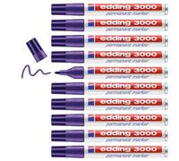 edding 3000 Pennarello Permanente - Viola - 10 pennarelli - Punta Rotonda 1,5-3 mm - indelebile ad Asciugatura Rapida - Resistente all'Acqua e alle sbavature - Cartone, plastica, Legno, Metallo -
