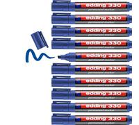Edding 330 Marcatore Permanente, Blu, 10Pz, Punta a Scalpello 1-5 Mm, Impermeabi