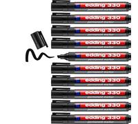 Edding 330 Marcatore Permanente, Nero, 10Pz, Punta a Scalpello 1-5 Mm, Penne Impermeabili, ad Asciugatura Rapida, a Prova Di Sbavature, per Cartone, Plastica, Vetro, Legno, Metallo e Tessuto