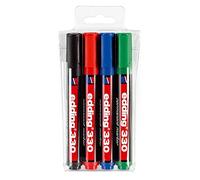 Edding 330 Marcatore Permanente, Nero, Rosso, Blu, Verde, Set Di 4, Punta a Scalpello 1-5 Mm, per Cartone, Plastica, Vetro, Legno, Metallo e Tessuto.