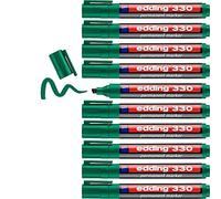 edding 330 Marcatore Permanente, Verde, 10Pz, Punta a Scalpello 1-5 Mm, Penne Impermeabili, Asciugatura Rapida e a Prova Di Sbavature, per Cartone, Plastica, Vetro, Legno, Metallo e Tessuto