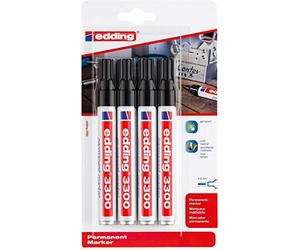 edding 3300 pennarelli permanenti - nero - 4 penne - punta a cuneo 1 - 5 mm - pennarello permanente ad asciugatura rapida - impermeabile, resistente alle sbavature - per cartone, plastica, legno, metallo - pennarello universale