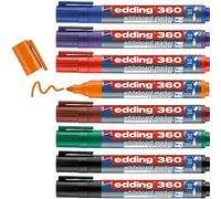 edding 360 Marcatore per lavagne bianche punta tonda; Astuccio 8 pz.; Colori nero, rosso, blu, verde, giallo, arancione, marrone, viola; Tratto 1,5-3mm