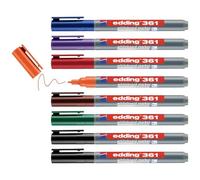 Edding 361 Marcatore per lavagne bianche punta tonda; Astuccio 8 pz.; Colori nero, rosso, blu, verde, giallo, arancione, marrone, viola; Tratto 1mm