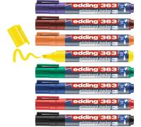 edding 363 Marcatore per lavagne bianche punta a scalpello; Astuccio 8 pz.; Colori nero, rosso, blu, verde, giallo, arancione, marrone, viola; Tratto 1-5 mm