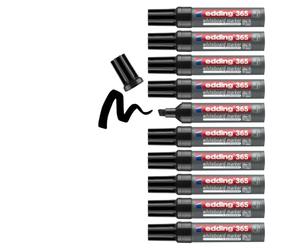 Edding 365 Marcatore per Lavagne Bianche, Nero, 10Pz, Punta a Scalpello 2-7 Mm, per Lavagne Bianche, Vetro, Lavagne a Fogli Mobili, Non Si Secca
