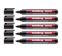 edding 4-300001 - Marcatore permanente industriale 3000, punta bullet tip, etichettatura di cartone, metallo, gomma e vetro, nero (1,5-3 mm, confezione da 5)