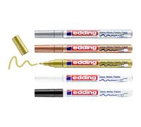 edding 751 Marcatori a Vernice Lucida, Nero, Bianco, Oro, Argento, Rame, Set da 5, Punta Rotonda 1-2 Mm, Pennarello Indelebile per Vetro, Pietra, Legno, Plastica, Impermeabile, Alta Copertura