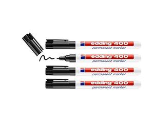 edding 400 Marcatore Permanente, Nero, Blister 4Pz, Punta Tonda Fine 1 Mm, Impermeabile, Asciugatura Rapida Senza Sbavature, per Cartone, Plastica, Legno, Metallo, Vetro e Tessuto