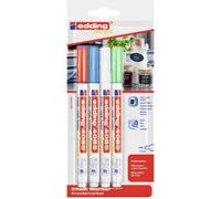 Edding 4085 Basicos Pack de 4 Rotuladores de Tiza Liquida - Punta Redonda - Trazo 1-3mm - Olor Neutro - Colores Blanco, Azul, V
