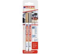 Edding 4085 Confezione da 2 pennarelli a gesso liquido - Punta rotonda - Tratto 1-3 mm - Odore neutro - Colore oro e argento NEW