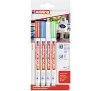 Edding 4085 Basicos Pack de 4 Rotuladores de Tiza Liquida - Punta Redonda - Trazo 1-3mm - Olor Neutro - Colores Blanco, Azul, V