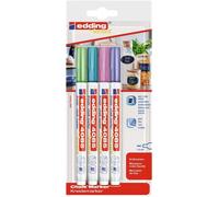 Edding 4085 Marcatore a Gesso Liquido, Multicolore, 4 Pennarelli, Punta a Scalpello 1-2 Mm, Punta Larga per Lavagne, Finestre, Vetri, Specchi, per Una Copertura Opaca