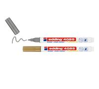 Edding 4085 Pack de 2 Rotuladores de Tiza Liquida - Punta Redonda - Trazo 1-3mm - Olor Neutro - Color Oro y Plata