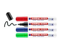 edding 4095 chalk marker pen set - black, red, blue, green - 4 chalk pens - roun