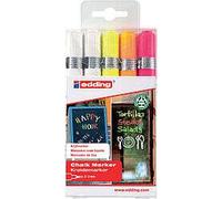 Edding 4095 Confezione da 5 pennarelli a gesso liquido - Punta rotonda - Tratto 2-3 mm - Odore neutro - Colori bianco x2, giall NEW