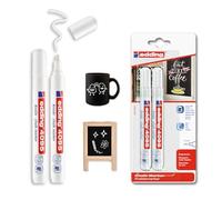 edding 4095 Marcatore a Gesso Liquido, Bianco, 2 Pennarelli, Punta a Scalpello 2-3 Mm, Punta Larga per Lavagne, Finestre, Vetri, Specchi, per Una Copertura Opaca