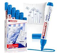 edding 4500 Marcatore per Tessuti, Azzurro, 10Pz, Punta Tonda 2-3 mm, Marcatori Permanenti per Disegnare sui Tessuti, Resistente ai Lavaggi Fino a 60 °C