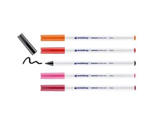edding 4600 Marcatore per Tessuti - Per scrivere, colorare e disegnare sulla stoffa e.g. t-shirt e cuscini - Resitente ai lavaggi - Set 5 colori Caldi - Tratto 1 mm