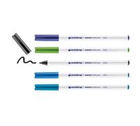 edding 4600 Marcatori per tessuti, Set 5 pz., colori freddi (nero, blu, azzurro, verde chiaro, blu orientale), Tratto 1 mm