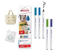 edding 4600 Marcatori per tessuti, Set 5 pz., colori freddi (nero, blu, azzurro, verde chiaro, blu orientale), Tratto 1 mm