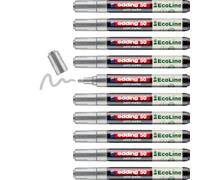 edding 50 pennarelli EcoLine - Argento - Confezione da 10 - Pennino rotondo 2-3 mm - Inchiostro a base d'acqua, altamente opaco e impermeabile - Penna per vetro, pietra, legno, plastica e carta